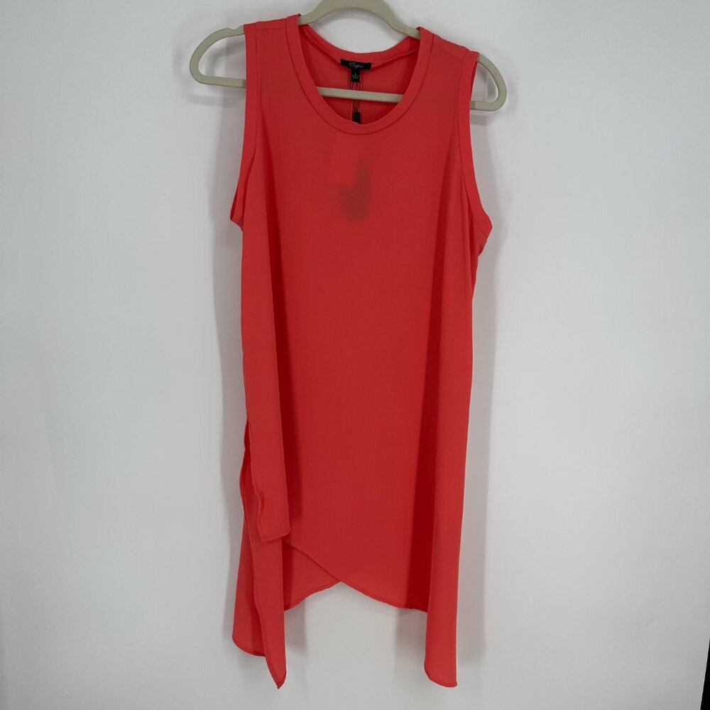 Cupio Tunic Top L High low Asymmetrical Hem Sleeveless Coral Orange Blouse
